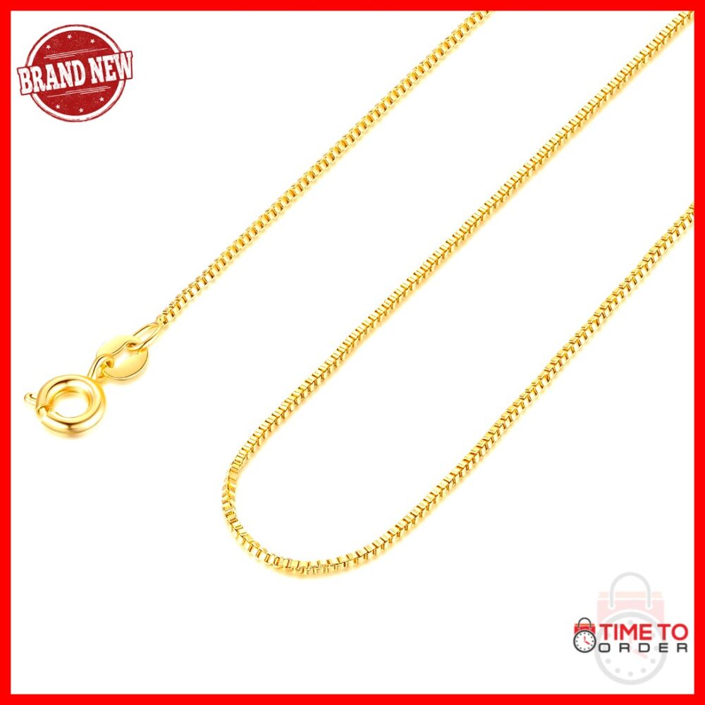 14k Gold Box Chain Necklace, 1-2mm Thin, 16-26 Inch Lengths, Lobster Clasp